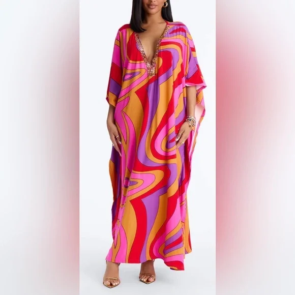 NWOT Vibrant Multicolor Kaftan Dress - Picture 1 of 4